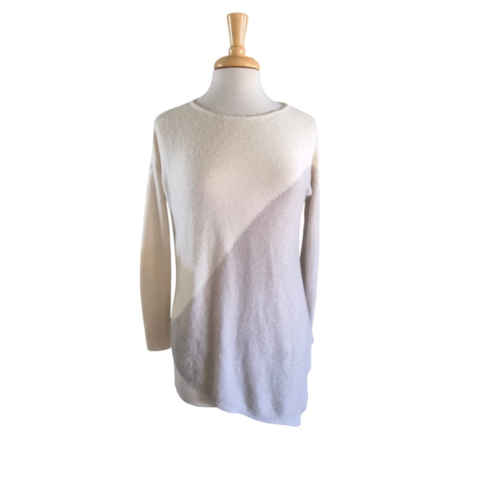 Alice + Olivia Base Wool Angora Colorblock Asymmetrical Sweater Cream Medium